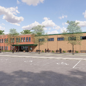 Rendering of the parking lot view of the new CA/CTEC